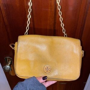 Tory Burch Yellow Leather Crossbody with Gold Chain